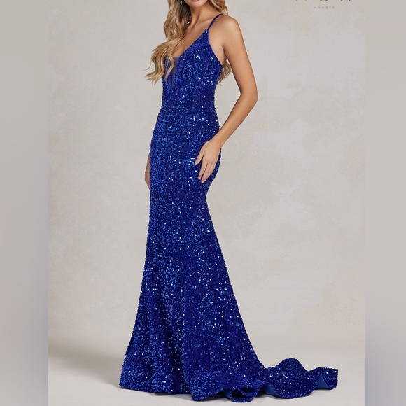 Aqua/black,black formal dress, blue,red sequins mermaid long lace up open back - Picture 7 of 11